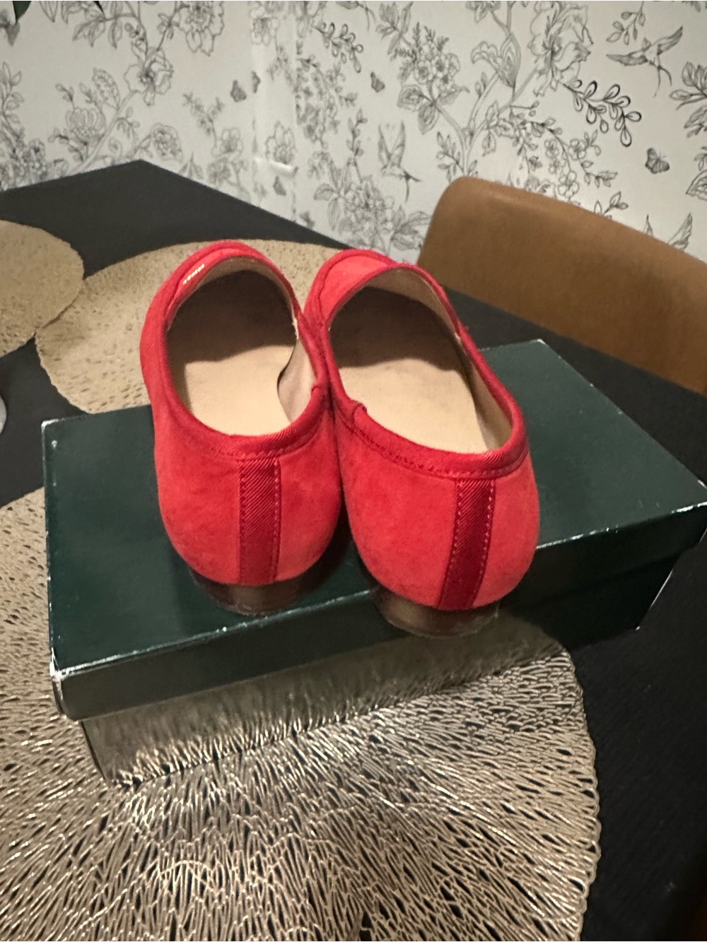 Ralph Lauren Red Suede Loafers with Gold RL Charm - Picture 3 of 3